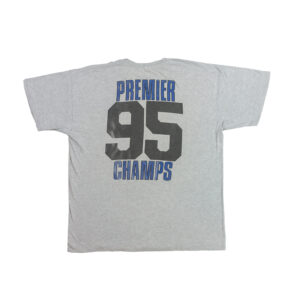 Blackburn-Rovers-Champions-Grey-Mottled-T-Shirt-1-1995. Pánské šedé vintage tričko s krátkým rukávem a potiskem anglického fotbalového týmu Blackburn Rovers.