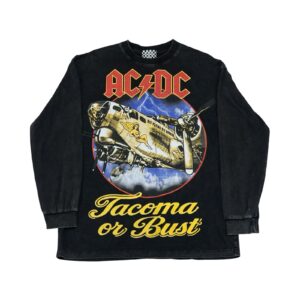 Pánské černé washed tričko s dlouhým rukávem značky Club Cotton BKK a potiskem AC/DC Rock or Bust Tour 2016 z obou stran Black Longsleeve T-Shirt