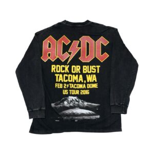 Pánské černé washed tričko s dlouhým rukávem značky Club Cotton BKK a potiskem AC/DC Rock or Bust Tour 2016 z obou stran Black Longsleeve T-Shirt
