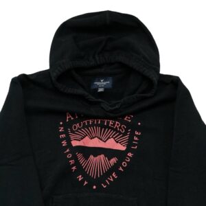 Dámská černá mikina s kapucí značky American Eagle s potiskem na přední straně AM Eagle Outfitters Black Hoodie