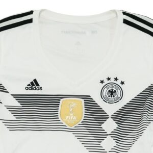 Dámský bílý fotbalový dres značky Adidas s krátkým rukávem a potiskem německé fotbalové reprezentace Women White Jersey