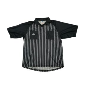 Fotbalový černý pruhovaný vintage dres značky Adidas pro rozhodčí Referee Black Striped Jersey
