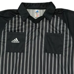Fotbalový černý pruhovaný vintage dres značky Adidas pro rozhodčí Referee Black Striped Jersey