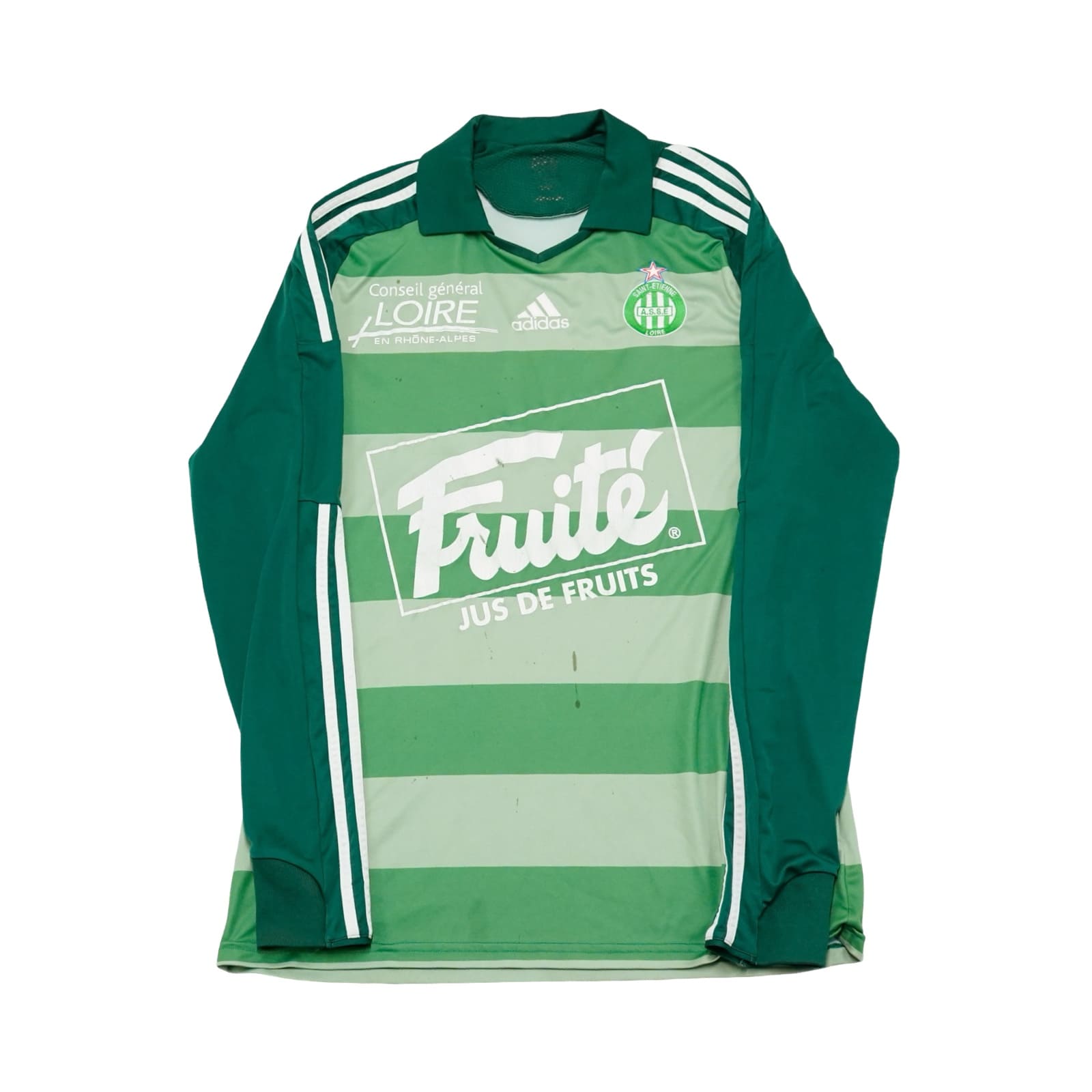 Fotbalový zelený vintage dres značky Adidas s dlouhým rukávem a motivem francouzského fotbalového týmu Saint-Étienne Green Longsleeve Jersey