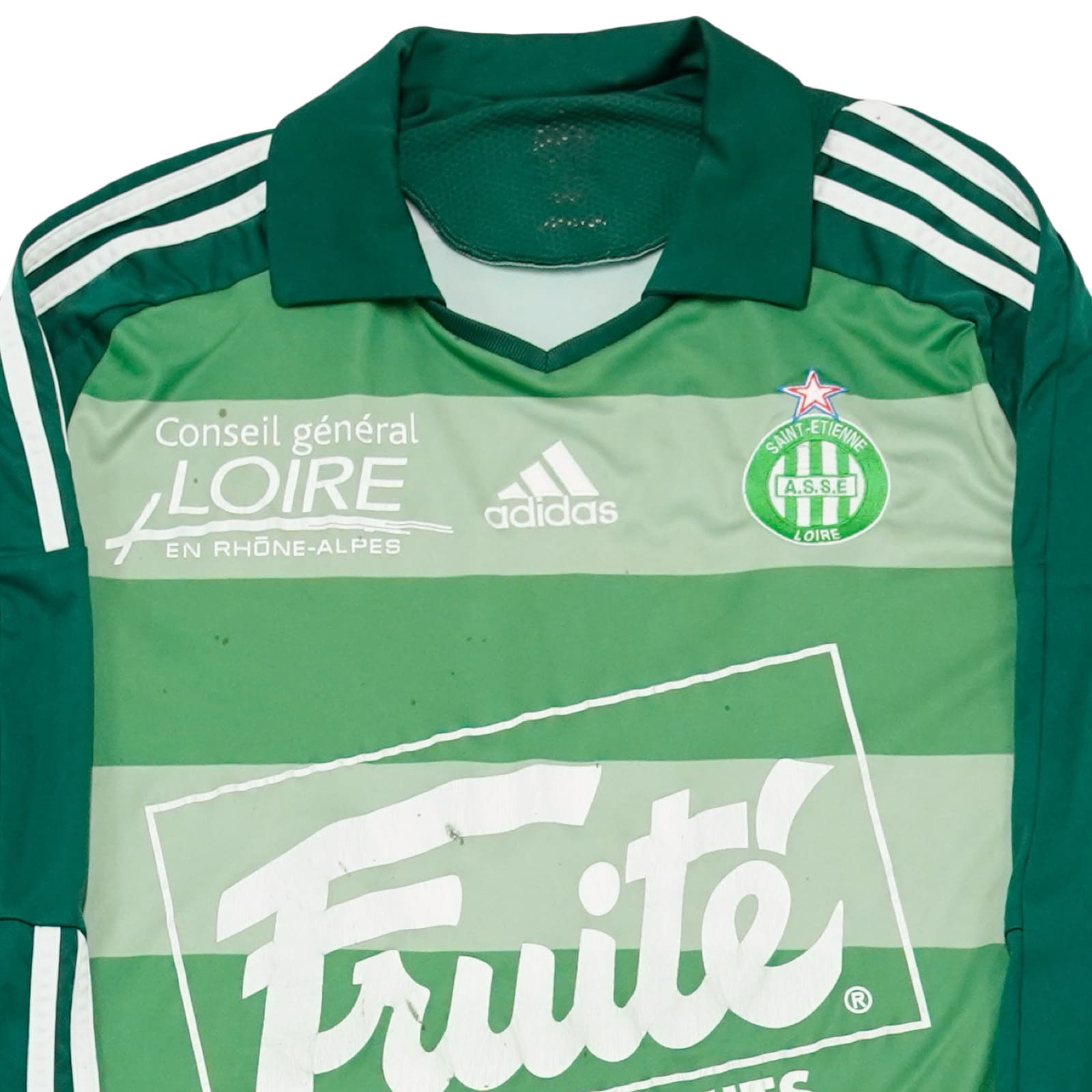 Fotbalový zelený vintage dres značky Adidas s dlouhým rukávem a motivem francouzského fotbalového týmu Saint-Étienne Green Longsleeve Jersey