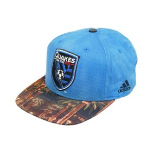 Unisex modrý snapback značky Adidas s motivem amerického fotbalového MLS týmu San Jose Quakes a nášivkou na přední straně Blue Snapback Cap