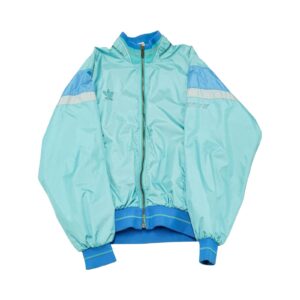 Dámská tyrkysová vintage tracksuit bunda značky Adidas Originals s potiskem na přední straně a rukávu Turquoise Vintage Tracksuit Jacket