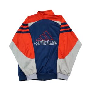Pánská tmavě modro šedo červená vintage tracksuit mikina značky Adidas se zipem a nášivkou z obou stran