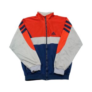 Pánská tmavě modro šedo červená vintage tracksuit mikina značky Adidas se zipem a nášivkou z obou stran