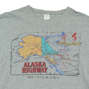 Pánské šedé vintage tričko s krátkým rukávem a potiskem Alaska Highway na přední straně Grey T-Shirt
