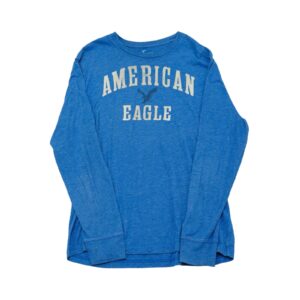 Pánské modré tričko značky American Eagle s dlouhým rukávem a potiskem na přední straně Blue Longsleeve T-Shirt