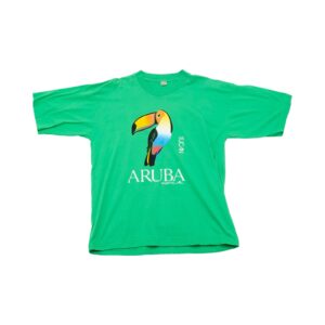 Pánské zelené vintage tričko s krátkým rukávem a potiskem Aruba Tucan na přední straně Green T-Shirt
