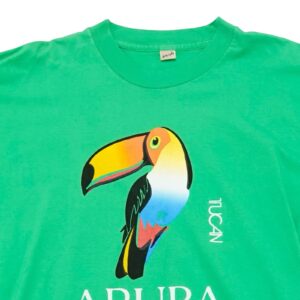 Pánské zelené vintage tričko s krátkým rukávem a potiskem Aruba Tucan na přední straně Green T-Shirt