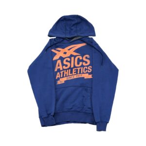 Pánská modrá mikina s kapucí značky Asics Athletics Blue Hoodie