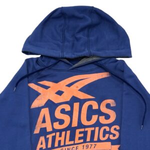 Pánská modrá mikina s kapucí značky Asics Athletics Blue Hoodie