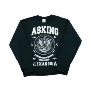 Pánský černý crewneck značky Gildan s potiskem anglické rockové skupiny Asking Alexandria na přední straně Black Crewneck
