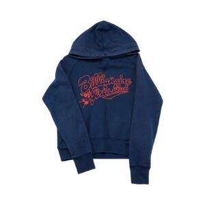 Tmavě modrá mikina s kapucí značky Billionaire Boys Club (BBC) s červeným potiskem z obou stran Billionaire Girls Club Dark Blue Hoodie