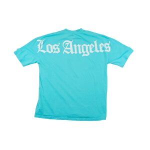 Pánské modré tričko značky Black Squad s krátkým rukávem a bílým potiskem Los Angeles na zadní straně Turquoise T-Shirt