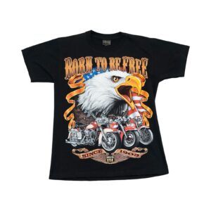 Pánské černé vintage tričko značky BIG s krátkým rukávem a potiskem Born To Be Free z obou stran Black T-Shirt