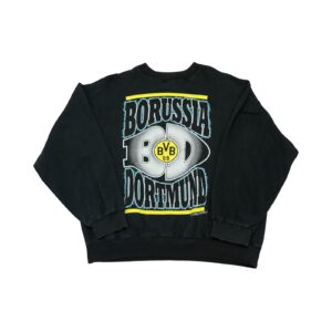 Pánský černý vintage crewneck s motivem Borussia Dortmund na přední straně Black Vintage Crewneck