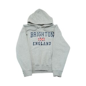 Pánská šedá mikina s kapucí a potiskem Brighton England na přední straně Grey Hoodie