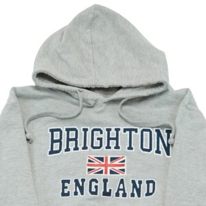 Pánská šedá mikina s kapucí a potiskem Brighton England na přední straně Grey Hoodie