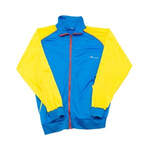 Pánská modro žlutá vintage tracksuit mikina značky Champion s nášivkou na přední straně Blue Yellow Vintage Tracksuit Sweatshirt
