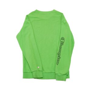 Dětský světle zelený crewneck značky Champion s potiskem na přední straně a rukávu Green Kids Crewneck
