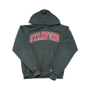 Pánská šedá vintage mikina s kapucí značky Champion s nášivkou Stanford University na přední straněPánská šedá vintage mikina s kapucí značky Champion s nášivkou Stanford University na přední straně Grey Hoodie