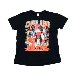 Pánské černé vintage tričko s krátkým rukávem a barevným potiskem Chief Keef Love Sosa z obou stran Black T-Shirt