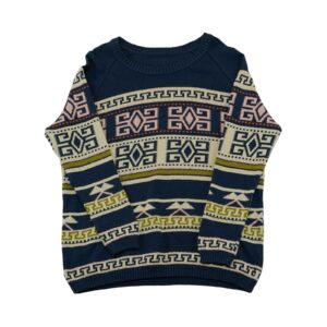 Pánský tmavě modrý vintage svetr se vzorem Crazy Dark Blue Sweater