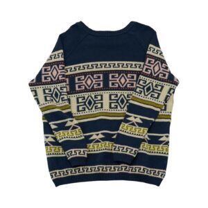 Pánský tmavě modrý vintage svetr se vzorem Crazy Dark Blue Sweater