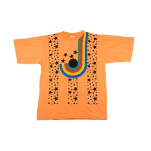 Pánské oranžové vintage tričko značky Moda Express s krátkým rukávem a barevným potiskem na přední straně Crazy Orange Vintage T-Shirt