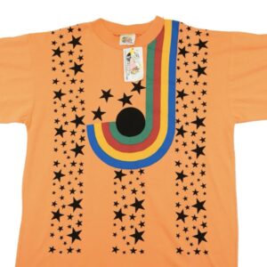 Pánské oranžové vintage tričko značky Moda Express s krátkým rukávem a barevným potiskem na přední straně Crazy Orange Vintage T-Shirt