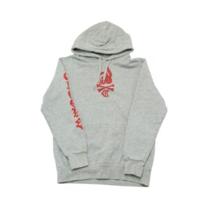Pánská šedá mikina s kapucí značky Crooks & Castles s červeným potiskem z obou stran a rukávu Grey Hoodie
