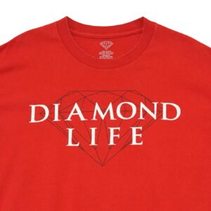 Pánské červené vintage tričko značky Diamond Supply Co. s krátkým rukávem a potiskem Diamond Life na přední straně Red Vintage T-Shirt Streetwear