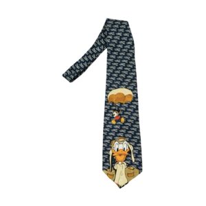 Tmavě modrá vintage kravata značky Disney s motivem Mickey Mouse a Donald Duck Blue Tie