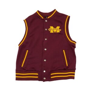 Pánská tmavě červená vesta značky H&M s nášivkou Dolphins Univerity na přední straně Red Vest Sweatshirt