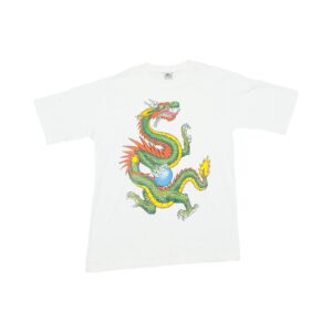 Pánské bílé vintage tričko s krátkým rukávem a potiskem Dragon na přední straně White Vintage T-Shirt