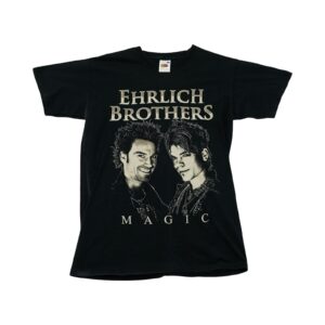 Pánské černé vintage tričko značky Fruit of the Loom s krátkým rukávem a potiskem Ehrlich Brothers z obou stran Black T-Shirt