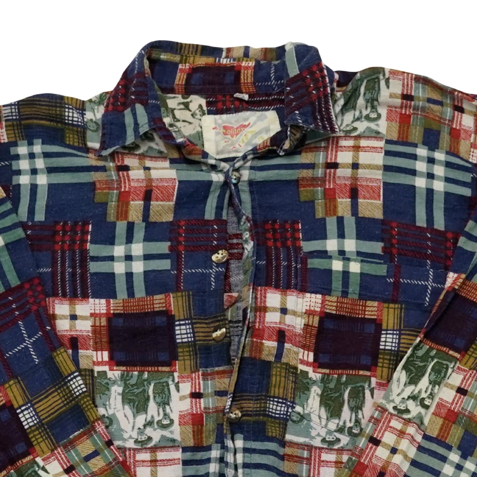 Pánská barevná patchwork vintage košile značky Elitex s dlouhým rukávem Crazy Mix Shirt