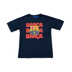 Pánský tmavě modrý fotbalový dres s krátkým rukávem a potiskem španělského fotbalového týmu FC Barcelona na přední straně Dark Blue Football Soccer Jersey