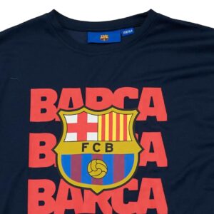 Pánský tmavě modrý fotbalový dres s krátkým rukávem a potiskem španělského fotbalového týmu FC Barcelona na přední straně Dark Blue Football Soccer Jersey