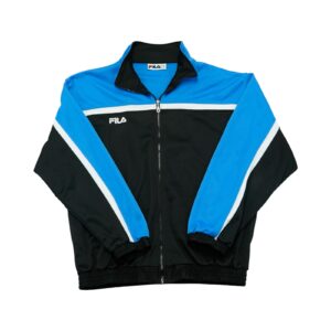 Pánská černo modrá tracksuit mikina značky FILA s nášivkou na přední straně Black Blue Tracksuit