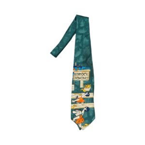 Tmavě zelená vintage kravata značky Flintstones s motivem Bedrock Bowling Green Tie
