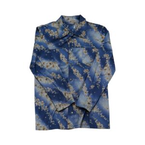 Pánská modrá vintage košile s dlouhým rukávem a květinovým motivem Flowers Dark Blue Vintage Shirt