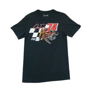 Pánské černé vintage tričko značky Fox Racing s krátkým rukávem a potiskem Moto-X 74 na přední straněPánské černé vintage tričko značky Fox Racing s krátkým rukávem a potiskem Moto-X 74 na přední straně Black T-Shirt