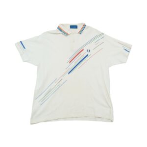 Pánské bílé vintage polo tričko značky Fred Perry s krátkým rukávem a barevným motivem na přední straně White Vintage Polo Shirt