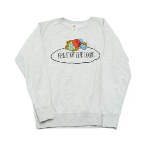 Dámský šedý crewneck značky Fruit of the Loom s potiskem na přední straně Grey Crewneck