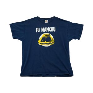 Pánské tmavě modré vintage tričko značky Fruit of the Loom s krátkým rukávem a potiskem Fu Manchu na přední straně Dark Blue Vintage T-Shirt